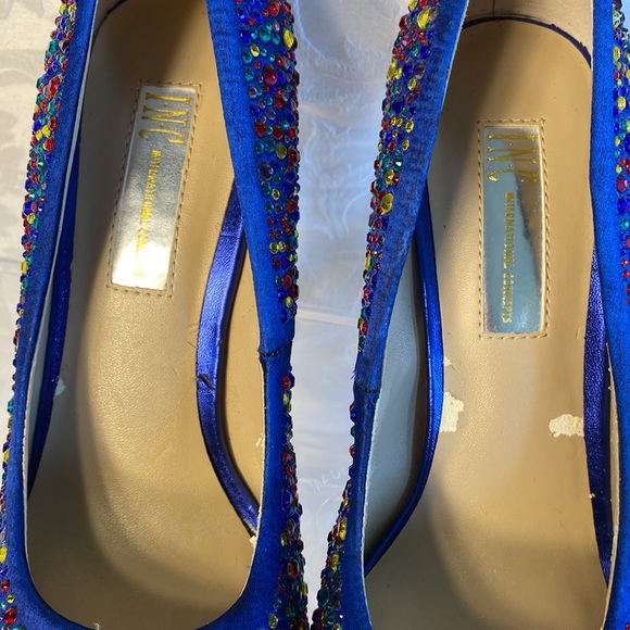 INC international concepts blue satin stiletto heels colorful rhinestones 6 - Picture 9 of 11